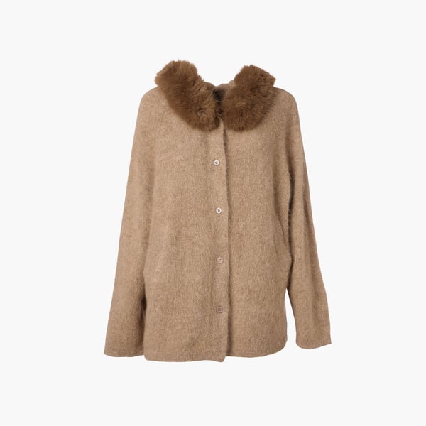 Hooded Knit Jacket with Faux Fur Collar Estheme 