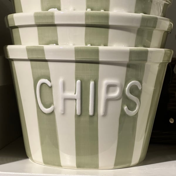 Vihreäraidallinen Chips kulho Bruka Design