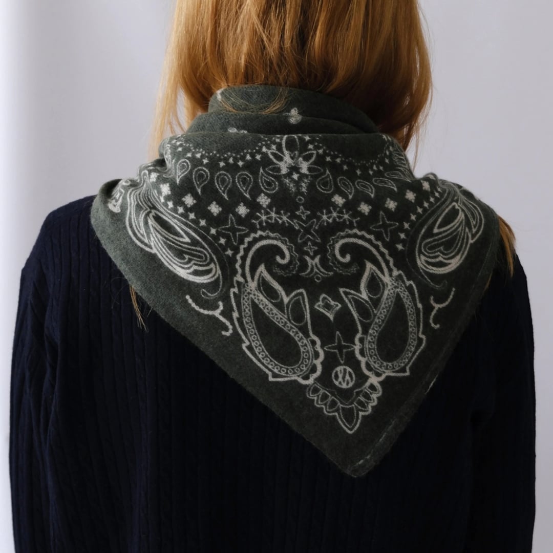 Cashmere Paisley Scarf green 65 cm lescarf  — kuva 3