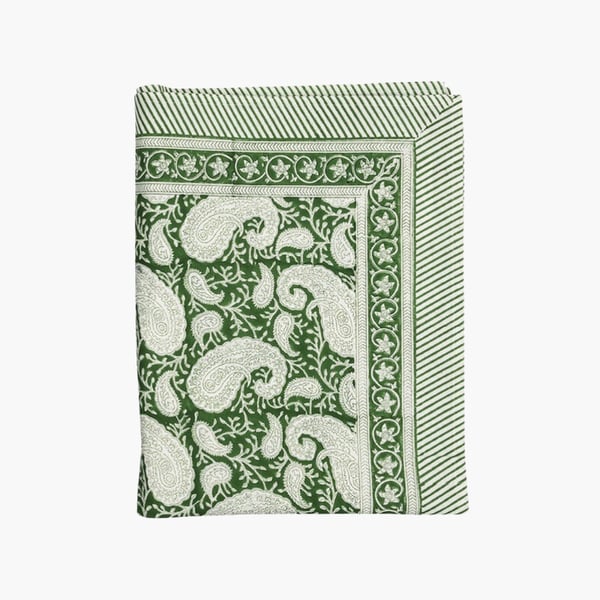Tablecloth Cotton Big Paisley green 150x350 Chamois 