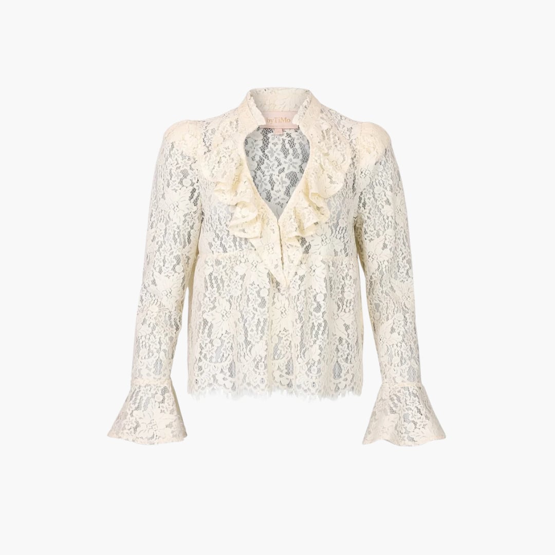 Lace Ruffle Blouse vintage white By TiMo  — kuva 1