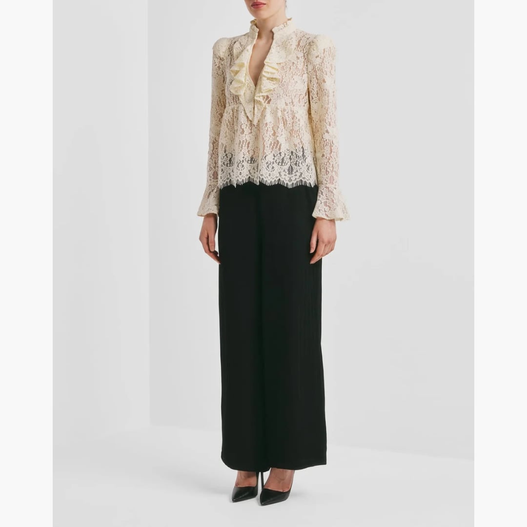 Lace Ruffle Blouse vintage white By TiMo  — kuva 3