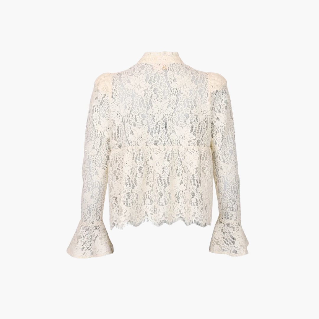 Lace Ruffle Blouse vintage white By TiMo  — kuva 2