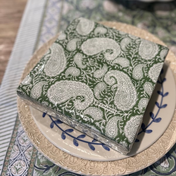 Paperiservetit Paisley Green 40x40cm, Chamois 